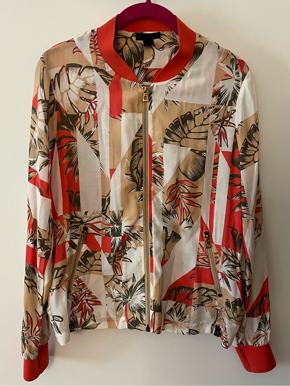 RUDSAK Silk Floral Bomber Jacket with Red Trim Sz S